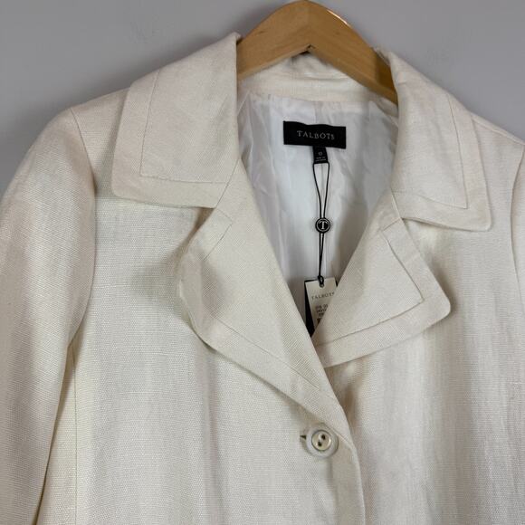 Talbots Jackie Fit Linen Blazer Jacket Women's 10 Ivory Classic Button Work NWT - Picture 2 of 8